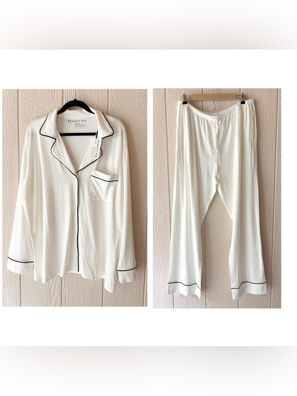Women’s Cream Pajama Set Black Piping Size 2X NWT Beauty Pie